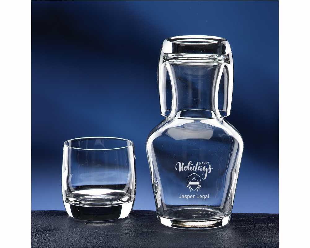 Water Carafe and Glass with Engraved Holiday Design - the Envoy