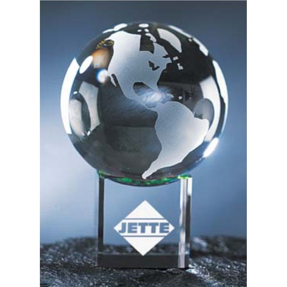 Engraved Crystal Earth Globe on Concave Base