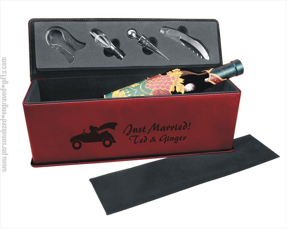 Red Leatherette Wine Gift Box with Wine Tools