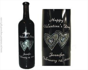 Glittering Double Heart Design on Custom Wine Bottle