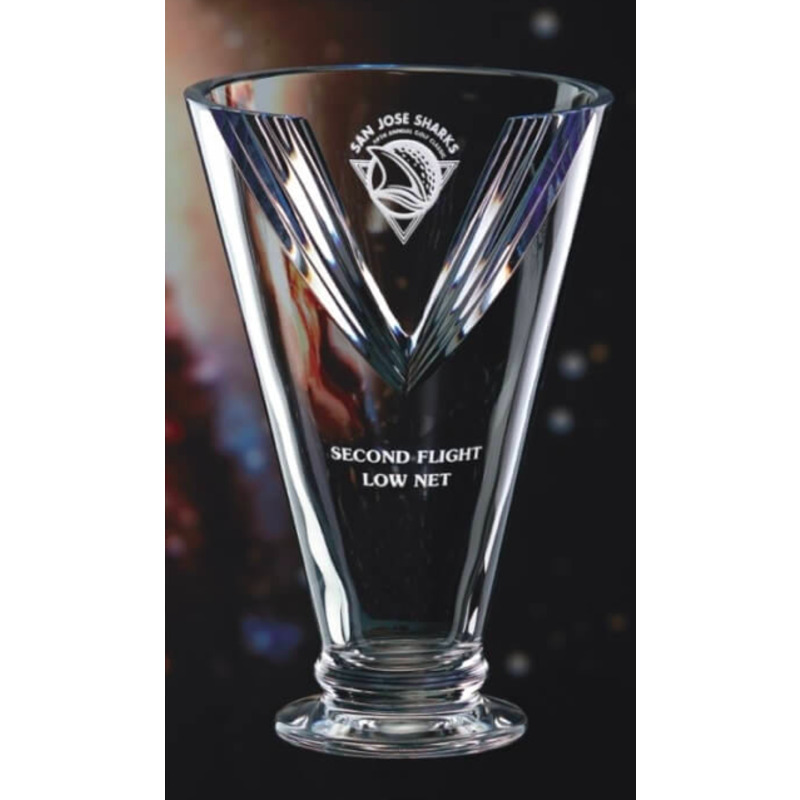 Unique Crystal Trophy Vase with Deep V Mitered Cut