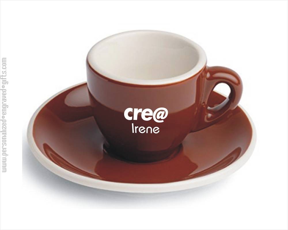 Engraved Classic Espresso Cup with Saucer Brown (Set of 4)