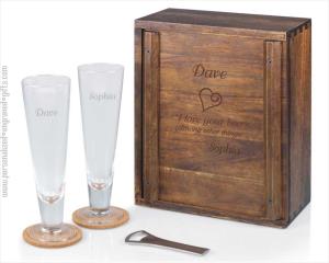 Personalized Pilsner Craft Beer Wooden Gift Box Set