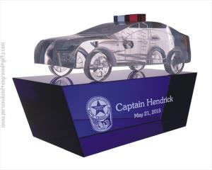 Custom Engraved Crystal Police Car on Base