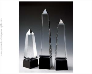 Engraved Crystal Obelisk Award with Black Base