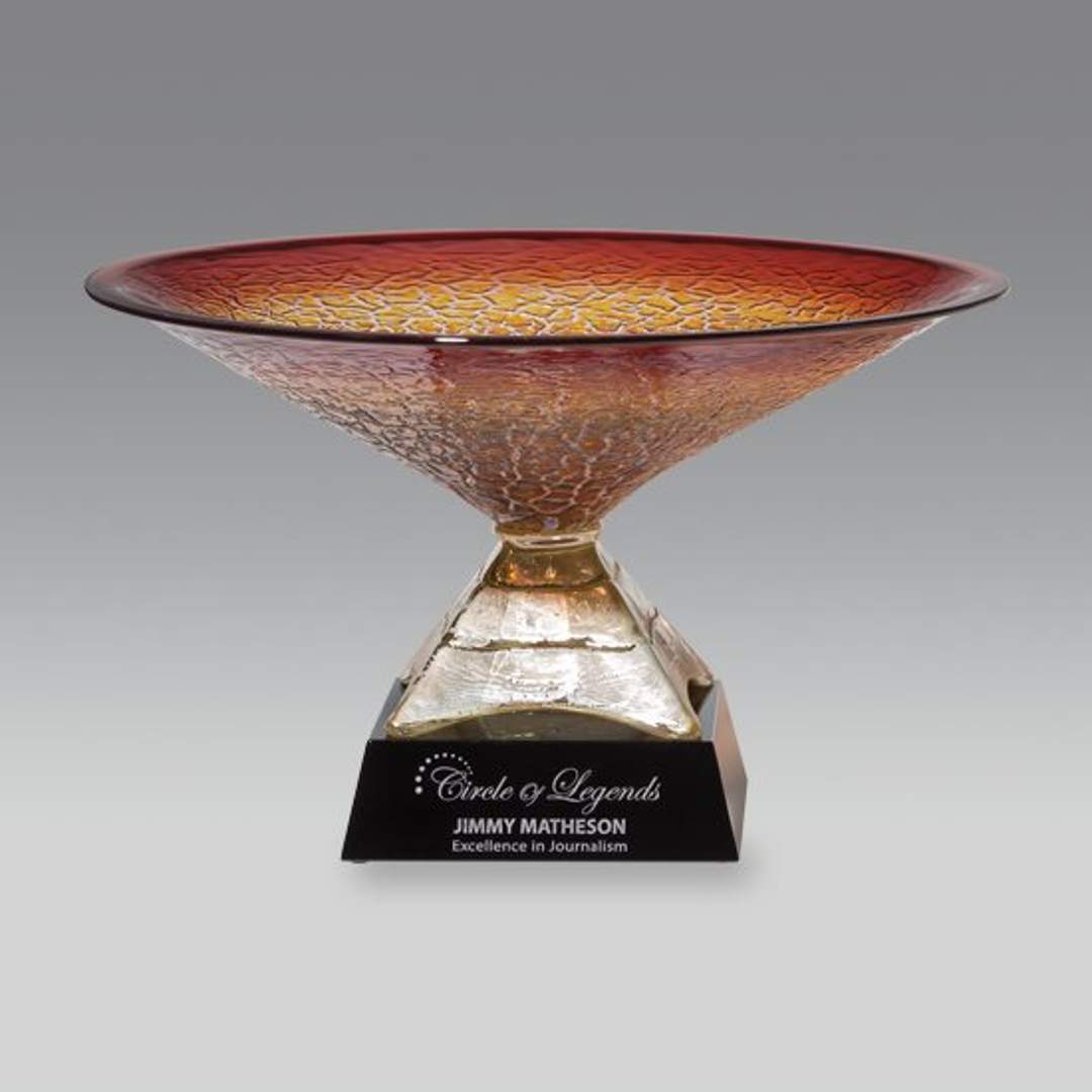 Gold Leaf Art Glass Bowl on Engraved Pedestal- the Magistrate