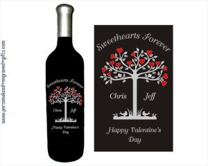 Tree with Hearts Design deep engraved into the Wine Bottle, with your Romantic Words.