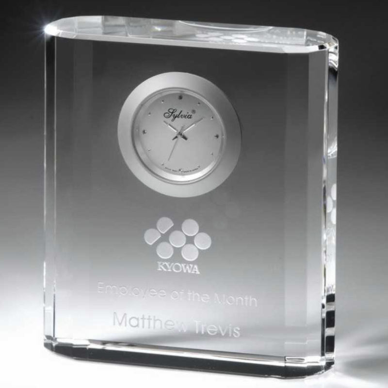 Deep Etched 4 inch Square Crystal Clock