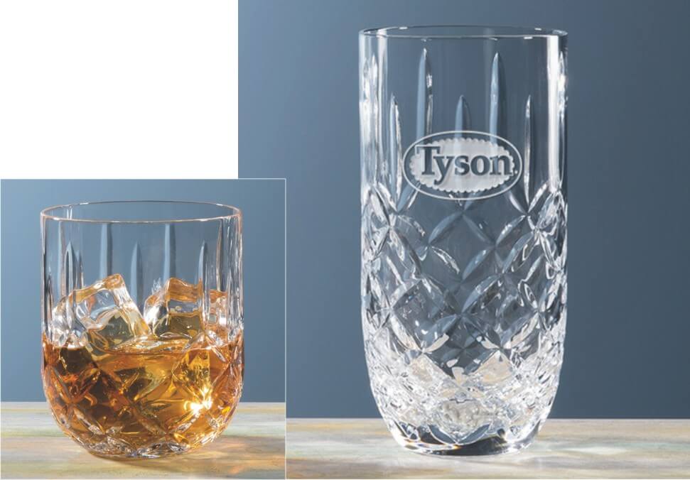 Hand-Cut Crystal Whiskey & Hi-ball Glasses Engraved