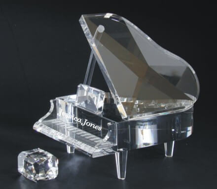 Custom Engraved Crystal Grand Piano Set