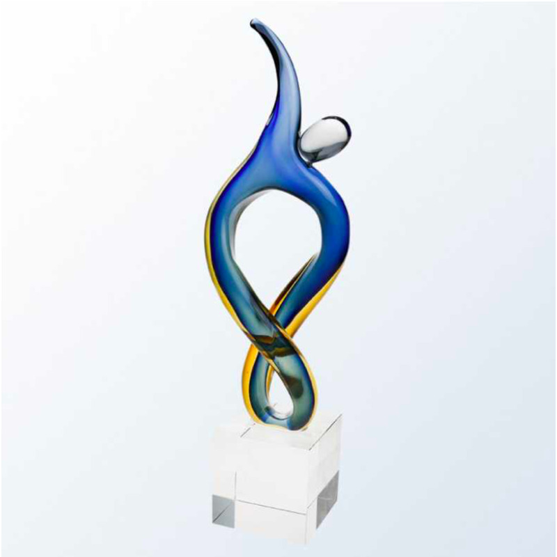 Abstract Blue and Gold Spiral Glass Figure - Pilar