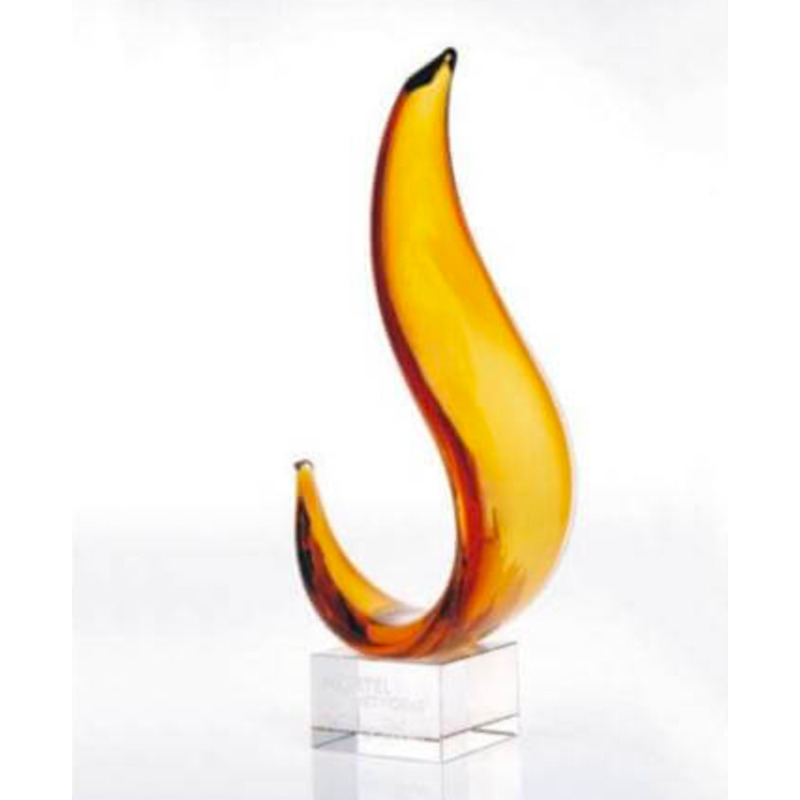 Amber Art Glass Flame Sculpture Custom Engraved