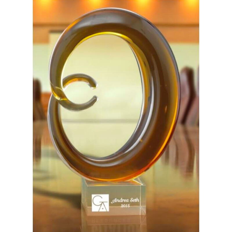 Amber Moon Art Sculpture with Custom Engraved Clear