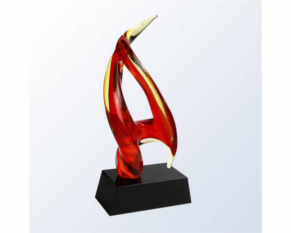 Angular Firey Red Glass Award on Black Base - Cardinal