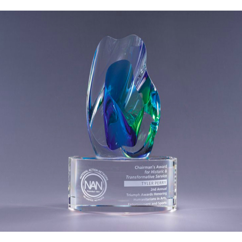 Art Glass Award with Blue Green Mediterranean Colors