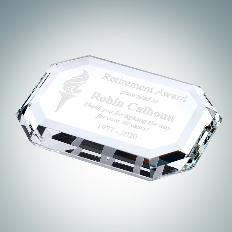 Beveled Rectangle Engraved Crystal Paperweight