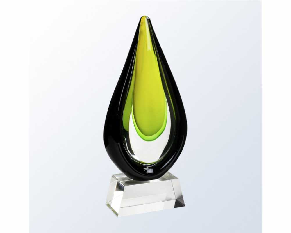 Black and Lime Green Tear Drop Award on Clear Base- Szafran