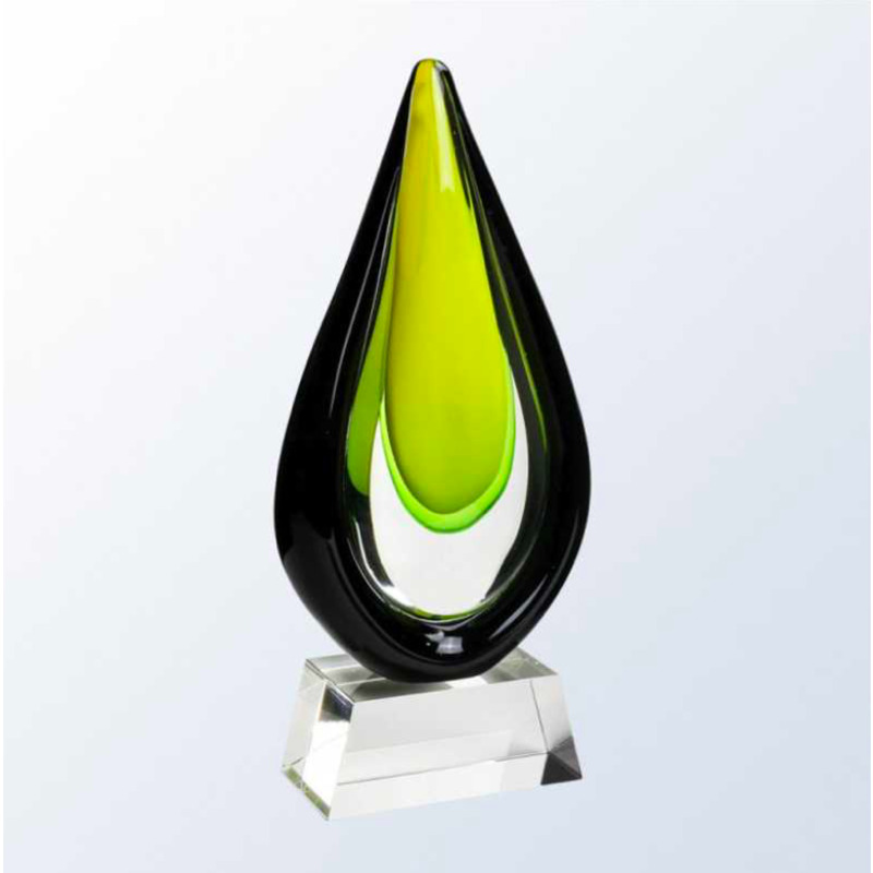 Black and Lime Green Tear Drop Award on Clear Base- Szafran