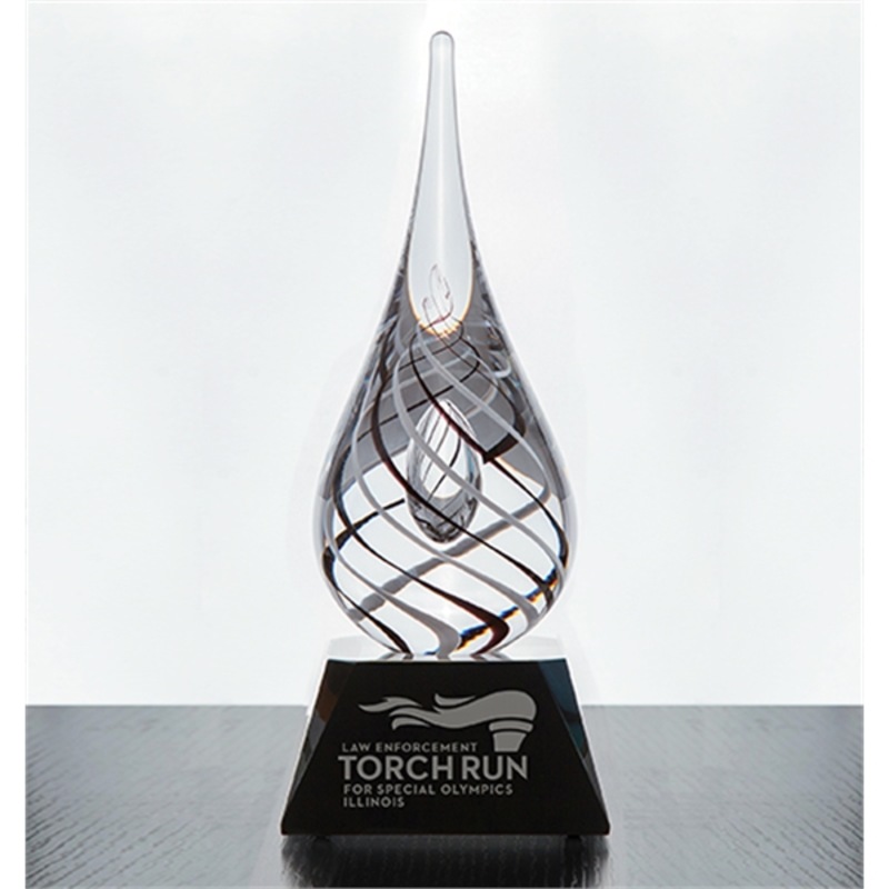 Black & White Art Glass Teardrop Award Deep Etched