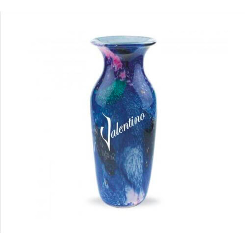 Blue Swirled Engraved 12 inch Art Vase - The Vernon