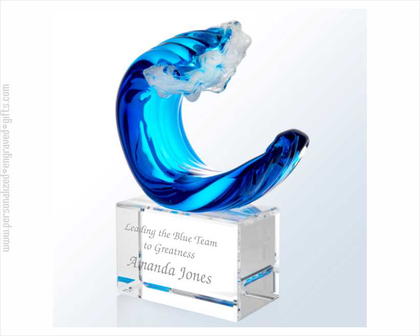 Engraved Art Glass Wave Award and Pearl White Caps