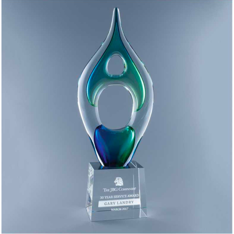 Blue, Green and Turquoise Art Glass Teardrop Award, the Moraine