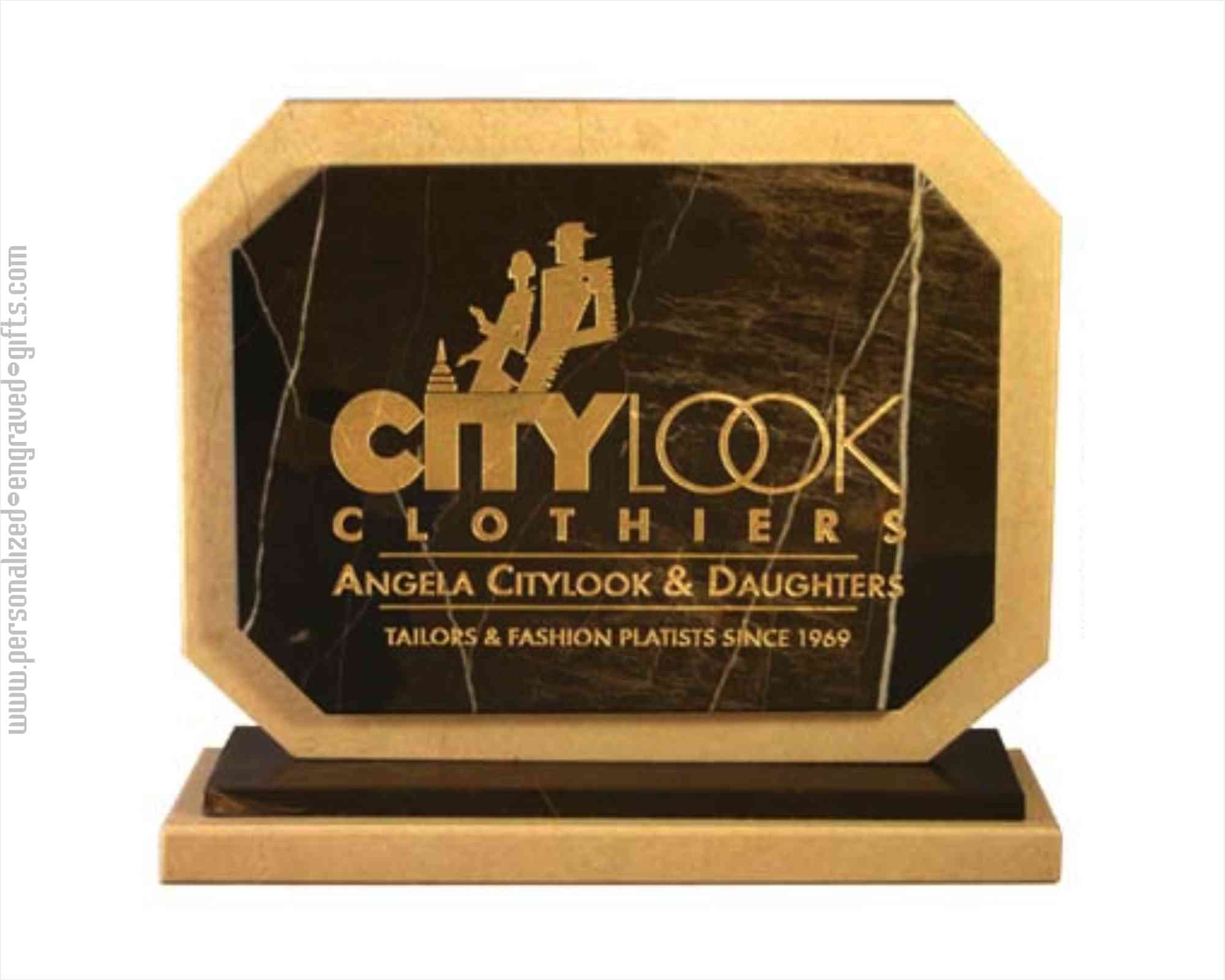Engraved Brown Marble Octagon Award