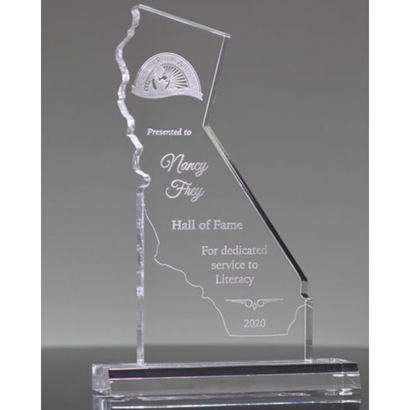 California Shaped Crystal Engraved Paperweight