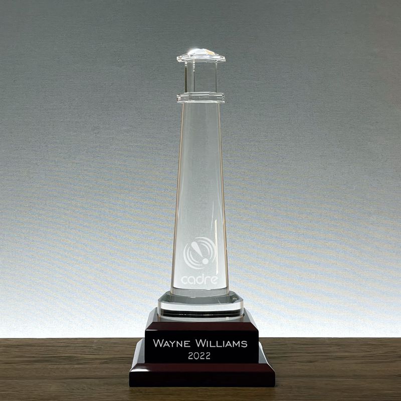 14 Inch Crystal Lighthouse Award on Rosewood Base, The Cape Charles