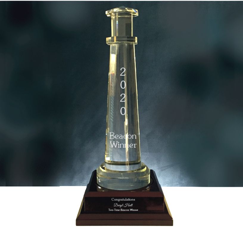 18 Inch Crystal Lighthouse Award on Wooden Base, The Cape Hatteras