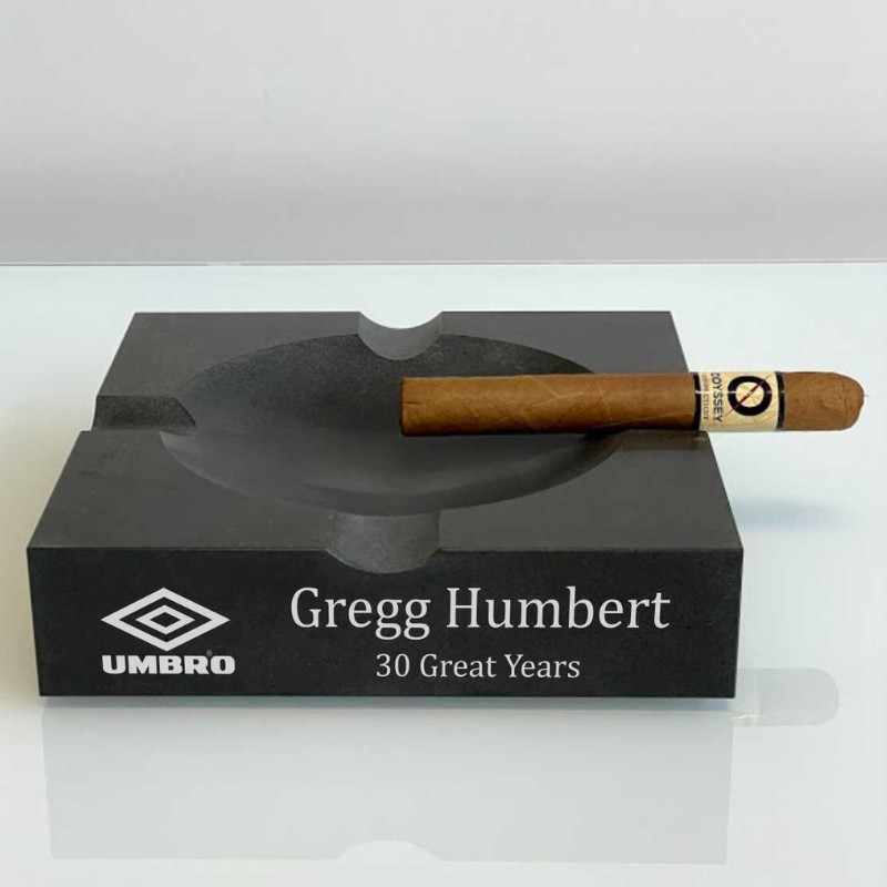 Chairman of the Board Engraved Matte Finished Black Marble Ashtray