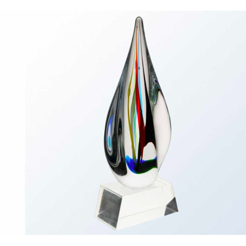 Colorful Striped Glass Award with Clear Base - Jorge