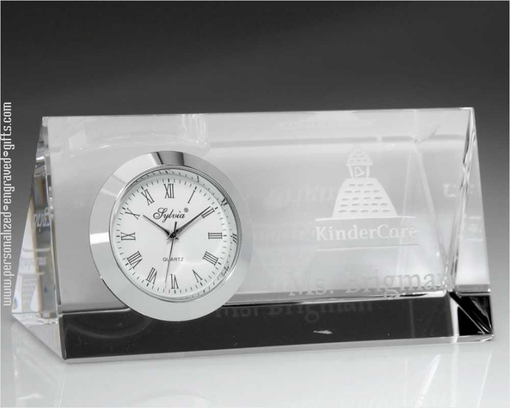 Personalized Engraved Crystal Nameplate with Clock, The Duo
