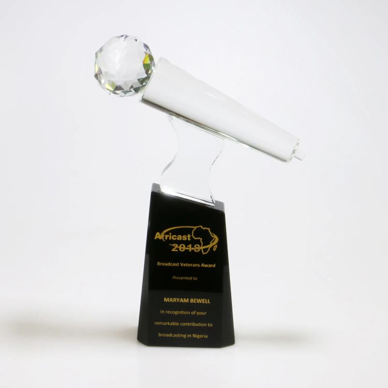 Crystal Microphone Award on Black Crystal Base