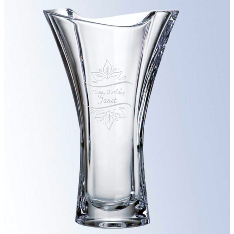 Crystal Tapered Vase With Ribbon Top Engraved Dalia