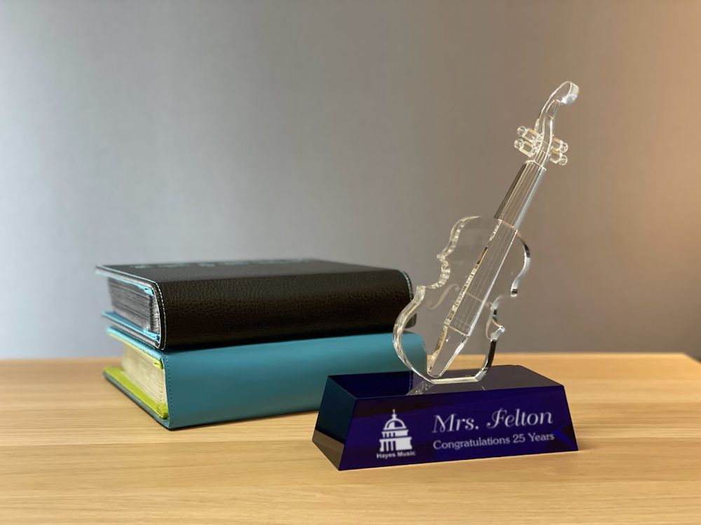 Personalized Crystal Violin or Cello on Blue Engraved Base, Best Performance