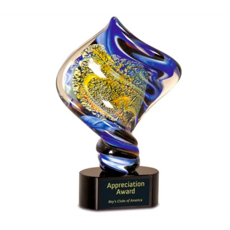 Custom Engraved Art Glass Award with Golden Twist
