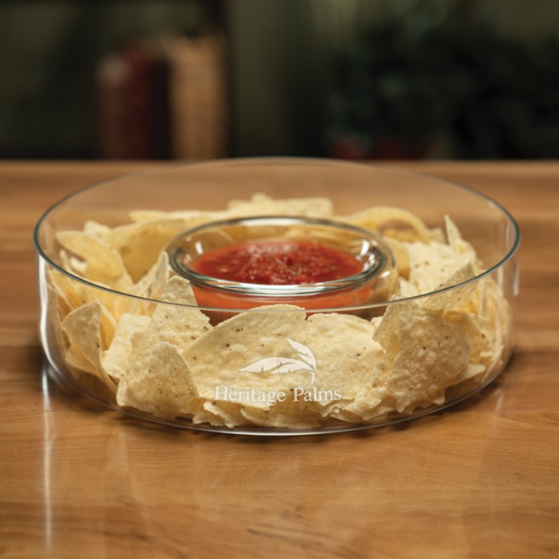 Custom Engraved Chip & Dip Glass Bowl Customized with your Logo