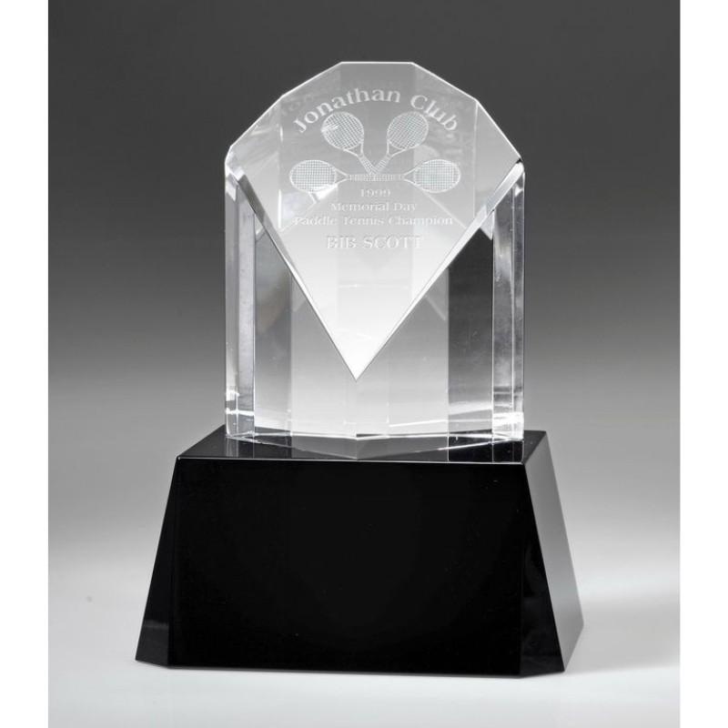 Custom Engraved Crystal Peacock Award on Black Base