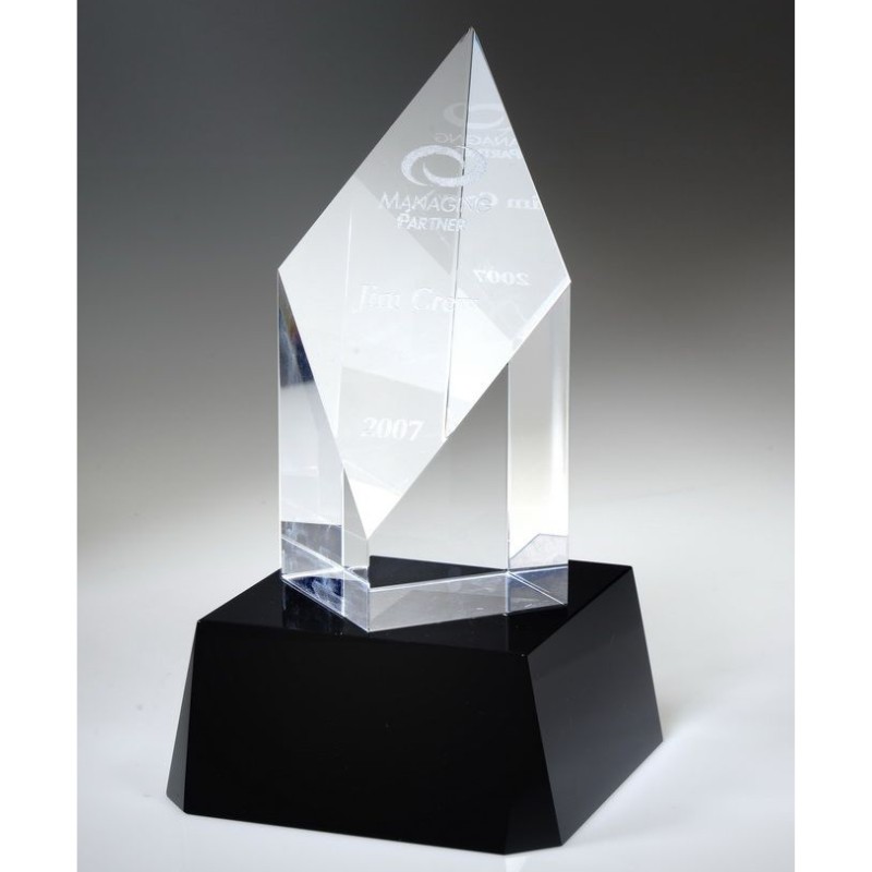 Deep Etched Optic Crystal Award - Deco Diamond