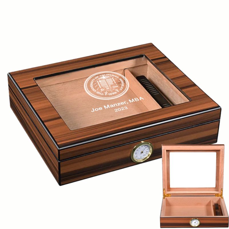 Stylish Small Humidor with Engravable Glass Top, The Seco
