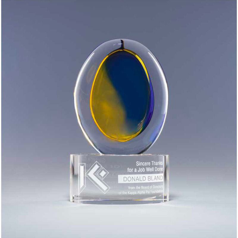Engraved Abstract Yellow and Blue Art Glass Award -  Willow