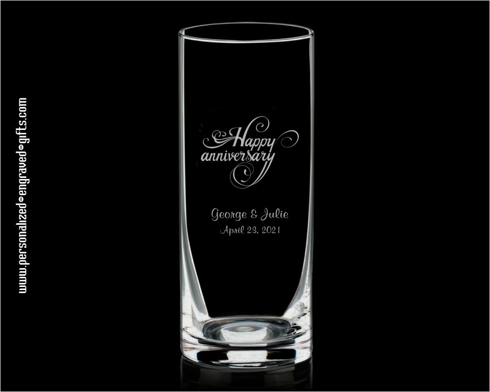 Personalized Straight-Sided 12 inch Glass Anniversary Vase - The Shelby