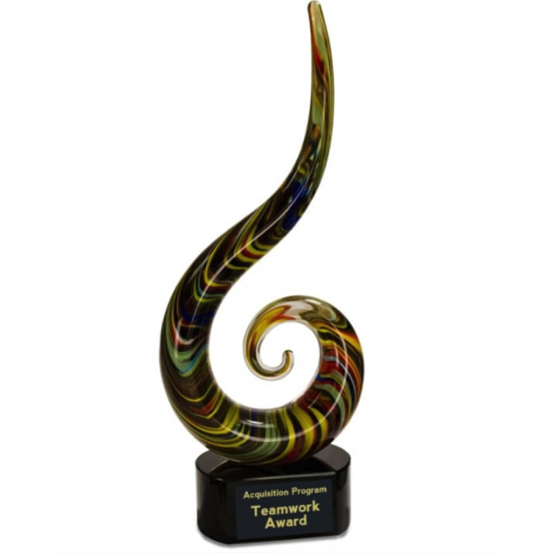 Engraved Art Glass Swirl Award Engraved With your Custom Text