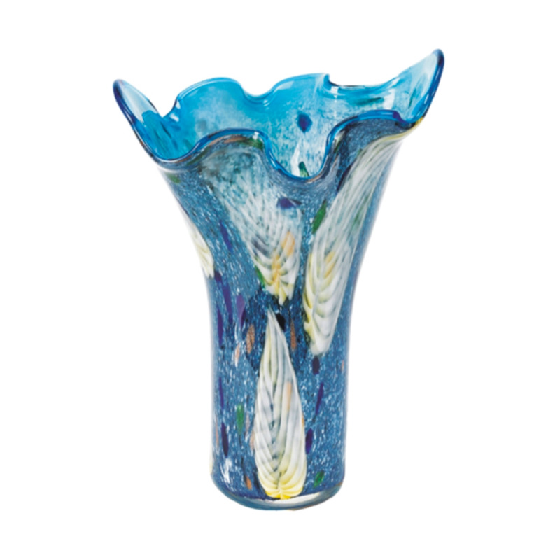 Engraved Art Glass Vase in Shades of Blue - Vincent