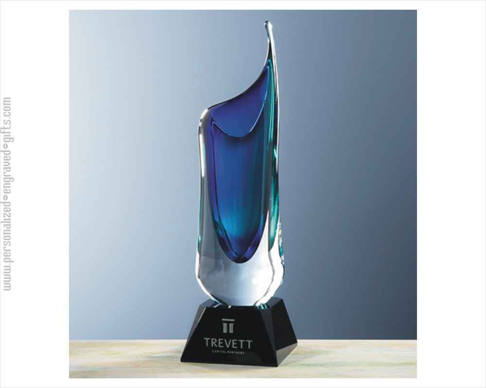Blue and Green Art Crystal Vase with Black Base - The Arouet