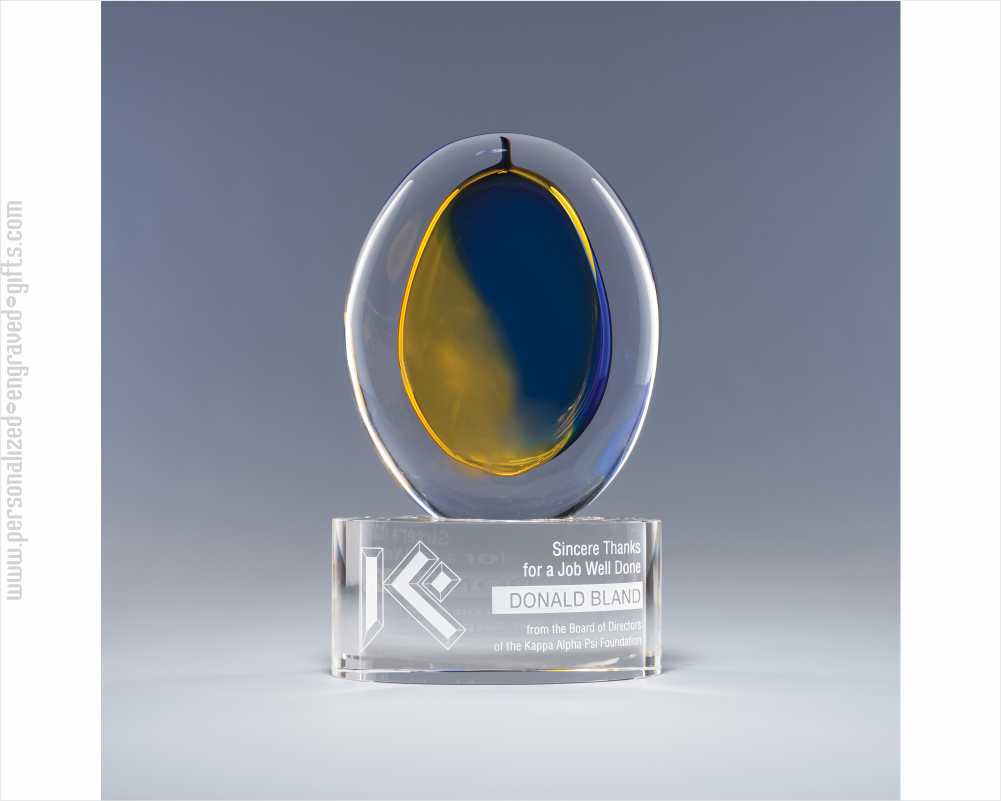 Engraved Abstract Yellow and Blue Art Glass Award -  Willow