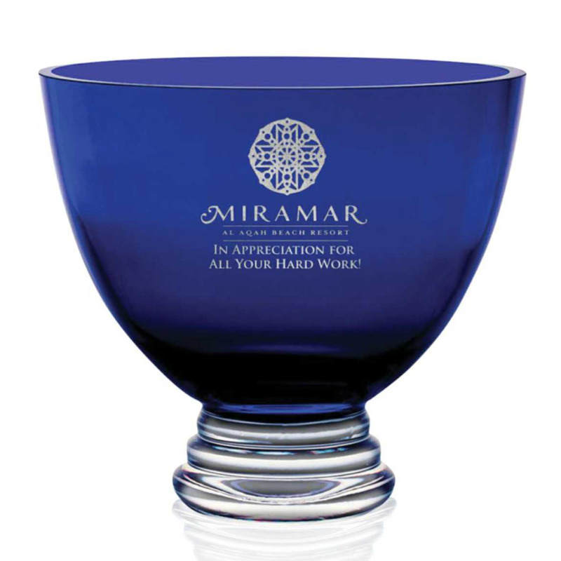 Engraved Blue Pedestal Presentation Award Bowl The Royal
