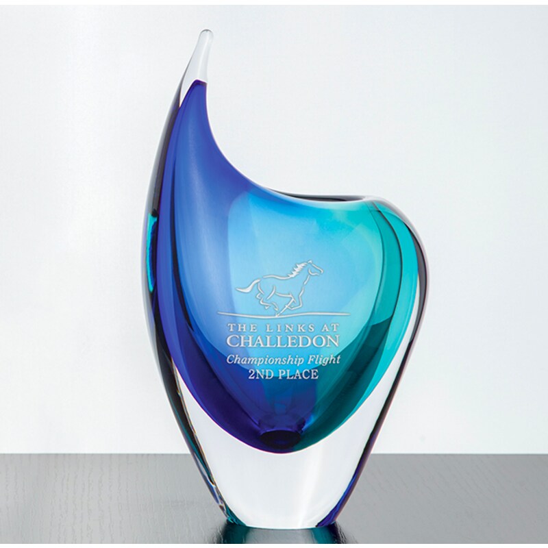 Engraved Blue & Turquoise Bohemian Art Crystal Vase Romy