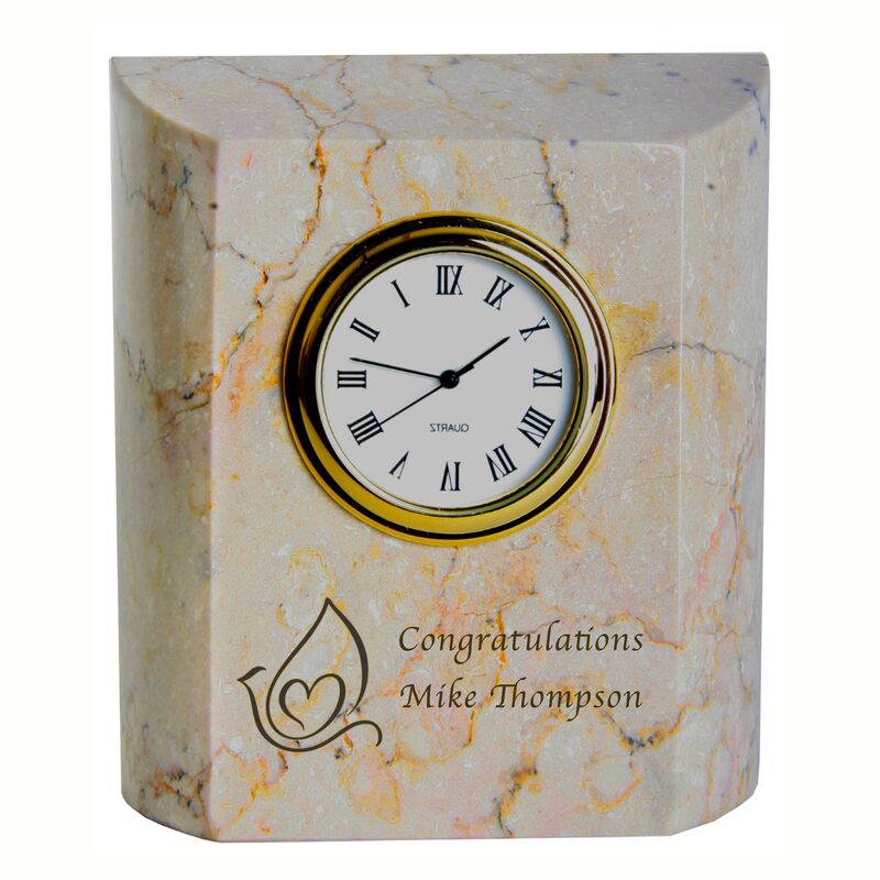 Engraved Botticino Marble Mini Column Clock